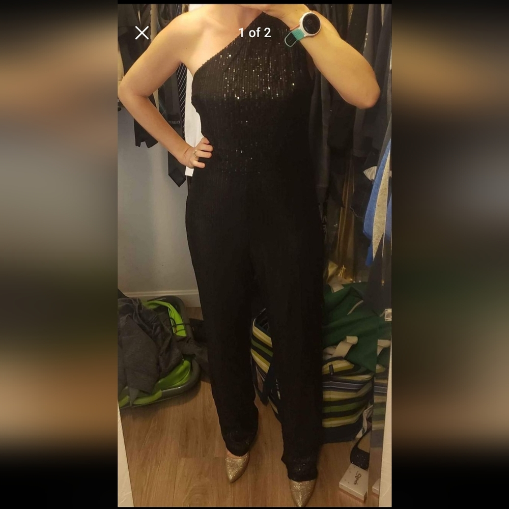 One shoulder sparkle jumpsuit